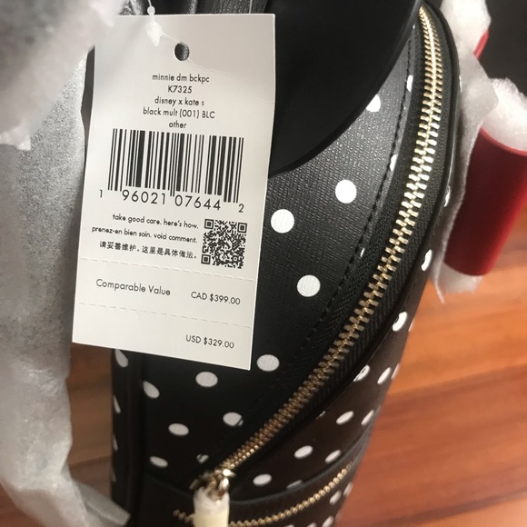 Kate Spade x Disney Minnie Mouse Polka Dot Bow Mini Dome Zip Backpack - Picture 3 of 5